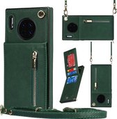 Voor Huawei Mate 30 Cross-body Rits Vierkante TPU + PU Achterkant Case met Houder & Kaartsleuven & Portemonnee & Riem (Groen)