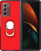 Voor Samsung Galaxy Z Fold2 5G koolstofvezel textuur beschermhoes met ringhouder (rood)