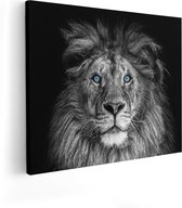 Artaza Canvas Schilderij Leeuw Met Blauwe Ogen - Zwart Wit - 100x80 - Groot - Foto Op Canvas - Canvas Print