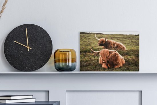 Toile Peinture Vaches - Herbe - Soleil - 30x20 cm - Décoration murale