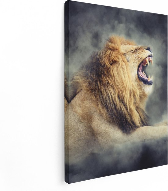 Artaza Canvas Schilderij Brullende Leeuw - 30x40 - Klein - Foto Op Canvas - Canvas Print