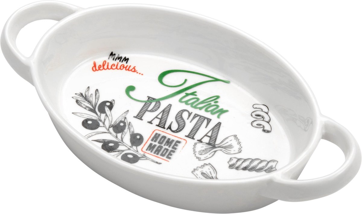 Ovaal ovenschaal gemaakt van porselein met tekst - 20x11x3.5cm - Pasta