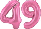 De Ballonnenkoning - Folieballon Cijfer 49 Roze Metallic Mat - 86 cm