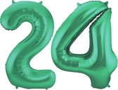 De Ballonnenkoning - Folieballon Cijfer 24 Groen Metallic Mat - 86 cm