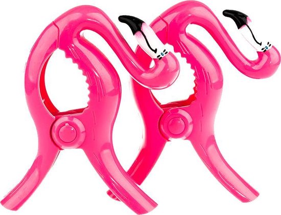 Handdoek clips - Clips - Handdoekknijpers - Grote wasknijpers - Badlaken knijpers - Strandlaken knijpers - Handdoekknijpers groot - Flamingo - 2 Stuks