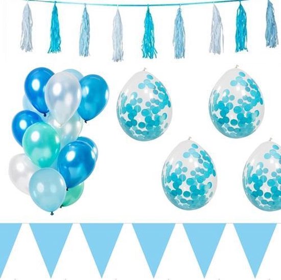 Metropolitan Draaien Gezicht omhoog Blauw Party! | Versiering Pakket | Decoratie | Blauwe Slingers| Ballonnen |  Geboorte |... | bol.com