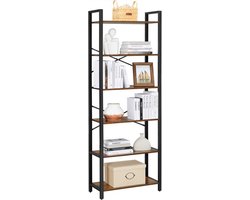 Mazazu Boekenkast - Boekenrek - Industrieel - 6 Lagen - Hout/metaal - Bruin/Zwart - 66x30x186