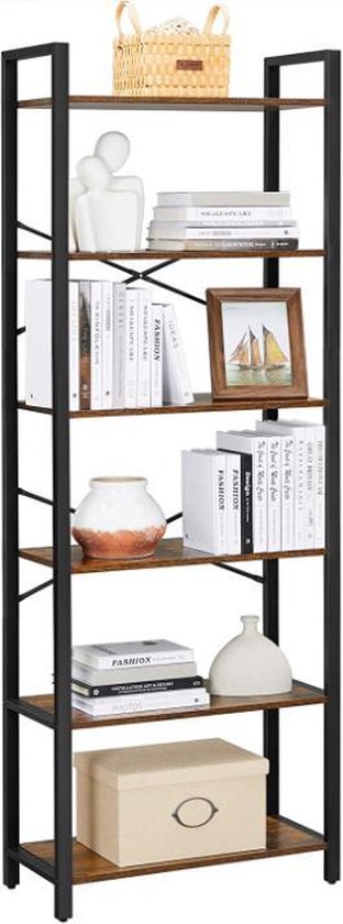 Mazazu Boekenkast - Boekenrek - Industrieel - 6 Lagen - Hout/metaal - Bruin/Zwart - 66x30x186