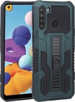 Voor Samsung Galaxy A21 Vanguard Warrior All Inclusive dubbele kleur schokbestendig TPU + pc-beschermhoes met houder (grafietgroen)