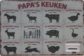 Metalen wandbord papa’s keuken the butchers guide 20x30cm