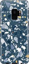 Samsung Galaxy S9 Telefoonhoesje - Extra Stevig Hoesje - 2 lagen bescherming - Met Marmerprint - Terrazzo - Donkerblauw