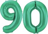 De Ballonnenkoning - Folieballon Cijfer 90 Groen Metallic Mat - 86 cm