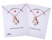 Bixorp Luck - Leuke Vriendschapsketting met Eenhoorn en kaart  - Set van 2 Stuks - Metaal