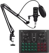 Microfoon met Draagarm & Geluidskaart – All-In-One Set  - Plug&Play – Noise Cancelling - Zwart