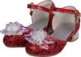 Prinsessen schoenen + Toverstaf meisje + Tiara (Kroon) + Lange handschoenen - Rood - maat 32 - cadeau meisje - prinsessen schoenen plastic - verkleedschoenen prinses - prinsessen schoenen speelgoed - hakschoenen meisje