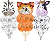 Dieren Ballon Set, Zebra, Tijger, Koe, Jungle Thema, 21 stuks, Verjaardag, Feest, Party, Decoratie, Versiering, Miracle Shop