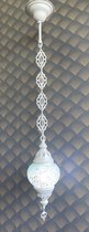 Turkse Hang Lamp - Wit Mozaïek Lamp  - Marokkaanse Lamp - Oosterse Lamp -  bol diameter Ø  12 cm - Hoogte 100 cm - Authentiek - Handmade - Kleurrijk - Sfeer - Soft Mirror