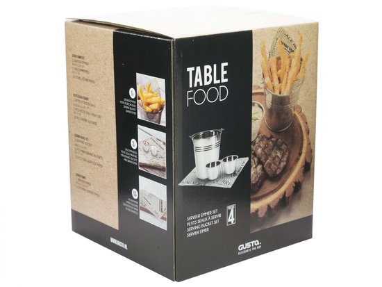 Doos van de Gusto serveer emmer set, "TABLE FOOD". Bevat 4 stuks.
