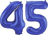 De Ballonnenkoning - Folieballon Cijfer 45 Blauw Metallic Mat - 86 cm