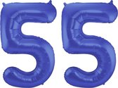 Folieballon Cijfer 55 Blauw Metallic Mat - 86 cm