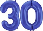 Folieballon Cijfer 30 Blauw Metallic Mat - 86 cm