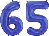 De Ballonnenkoning - Folieballon Cijfer 65 Blauw Metallic Mat - 86 cm