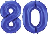 Folieballon Cijfer 80 Blauw Metallic Mat - 86 cm