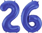 De Ballonnenkoning - Folieballon Cijfer 26 Blauw Metallic Mat - 86 cm