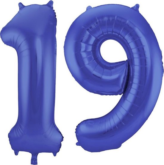 De Ballonnenkoning - Folieballon Cijfer 19 Blauw Metallic Mat - 86 cm