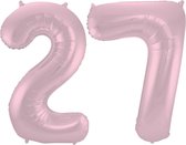 De Ballonnenkoning - Folieballon Cijfer 27 Pastel Roze Metallic Mat - 86 cm