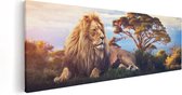Artaza Canvas Schilderij Leeuw Tijdens Zonsondergang - 90x30 - Foto Op Canvas - Canvas Print