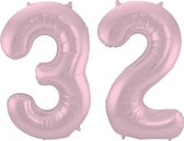 De Ballonnenkoning - Folieballon Cijfer 32 Pastel Roze Metallic Mat - 86 cm