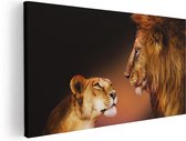 Artaza Canvas Schilderij Leeuw En Leeuwin - Kleur - 120x60 - Groot - Foto Op Canvas - Canvas Print