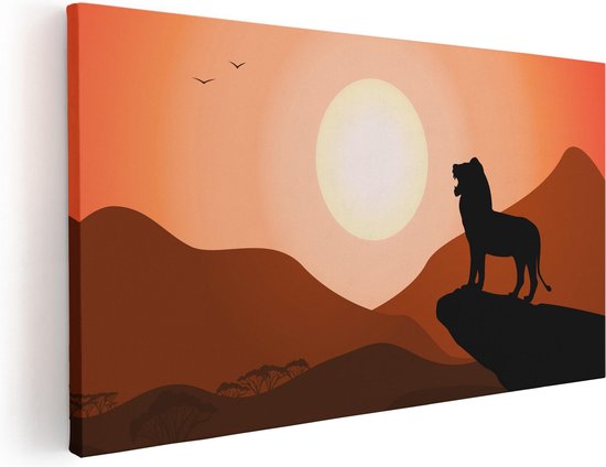 Artaza Canvas Schilderij Lion King - Silhouet Van Een Leeuw - 60x30 - Foto Op Canvas - Canvas Print