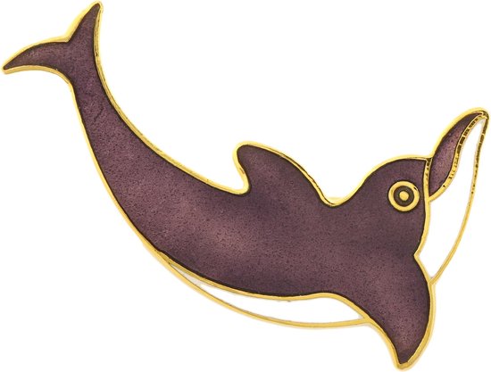 Behave® Sjaal clip sjaalspeld dolfijn paars wit emaille 4 cm
