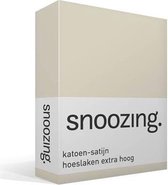 Snoozing - Katoen-satijn - Hoeslaken - Lits-jumeaux - Extra Hoog - 180x210 cm - Ivoor