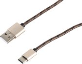 USB-C naar USB-A kabel - USB2.0 - tot 2A / bruin nylon - 0,30 meter