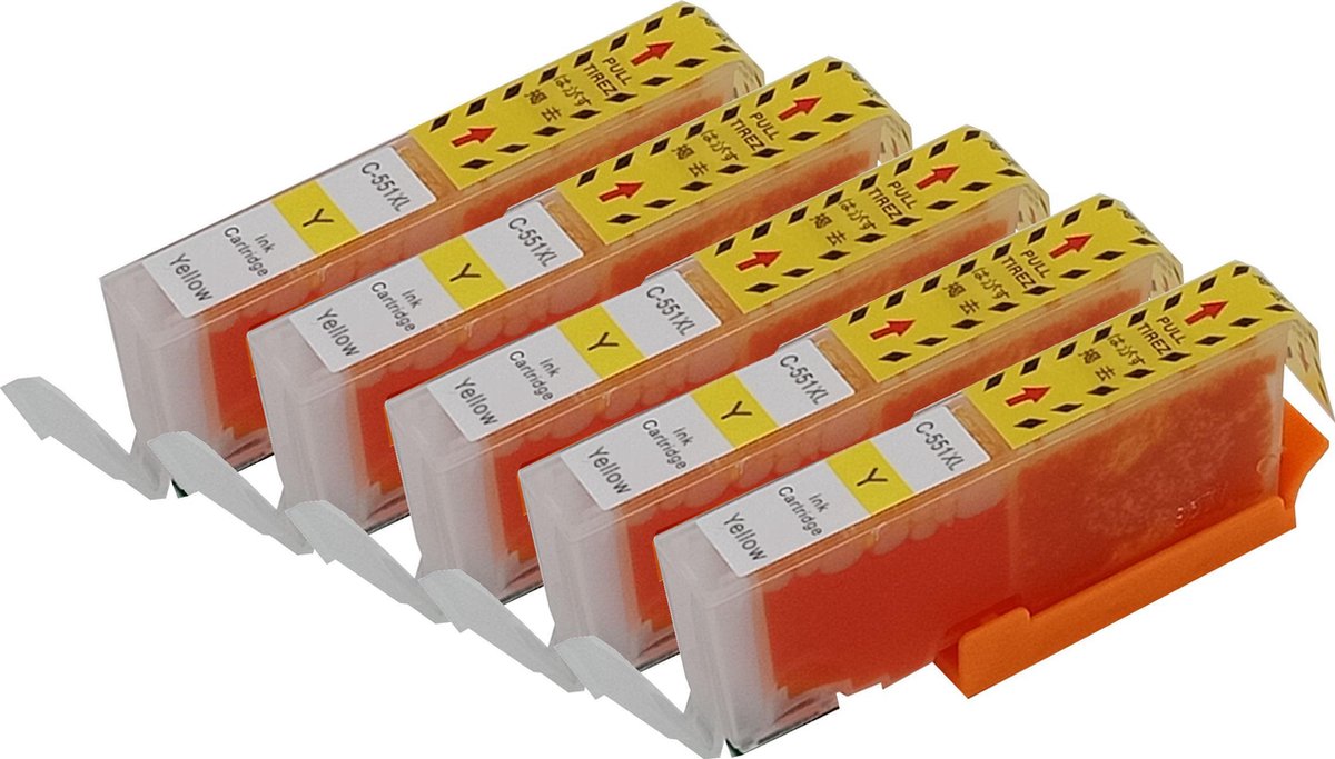 KATRIZ® huismerk ink Canon 5 x CLI551XL Geel | voor Canon Pixma IP 7250/8750/IX 6800/6850/MG 5450/5500/5550/5600/5650/5655/6300/6350/6450/6600/6650/7150/7550/MX 725/925 | 5 stuks