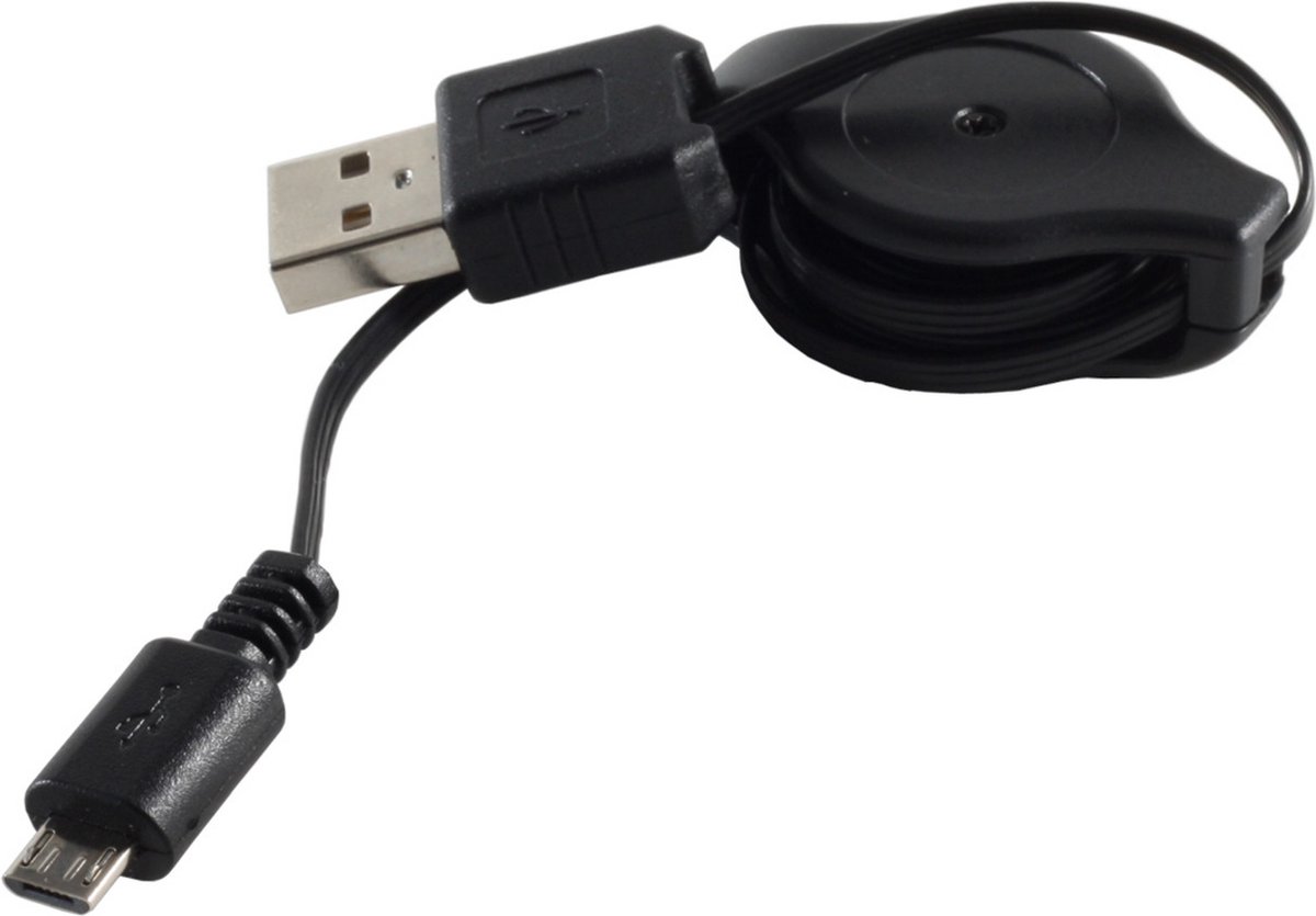 USB Micro B naar USB-A uittrekbare kabel - USB2.0 - tot 1A / zwart - 0,80 meter