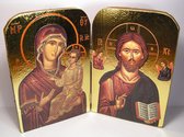 Tweeluik: Grieks Orthodoxe Tweeluik Madonna with Child & Jezus Christus Pantocrator B19xH14cm