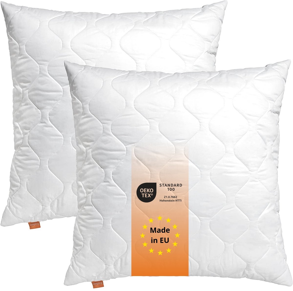sleepling hoofdkussen 60x70 cm, Set van 2 - kussen van microvezel - Hotelkwaliteit - Ergonomisch -geschikt voor mensen met allergieën - als slaapkussen, bankkussen of sierkussen - kussen set - Made in EU, wit