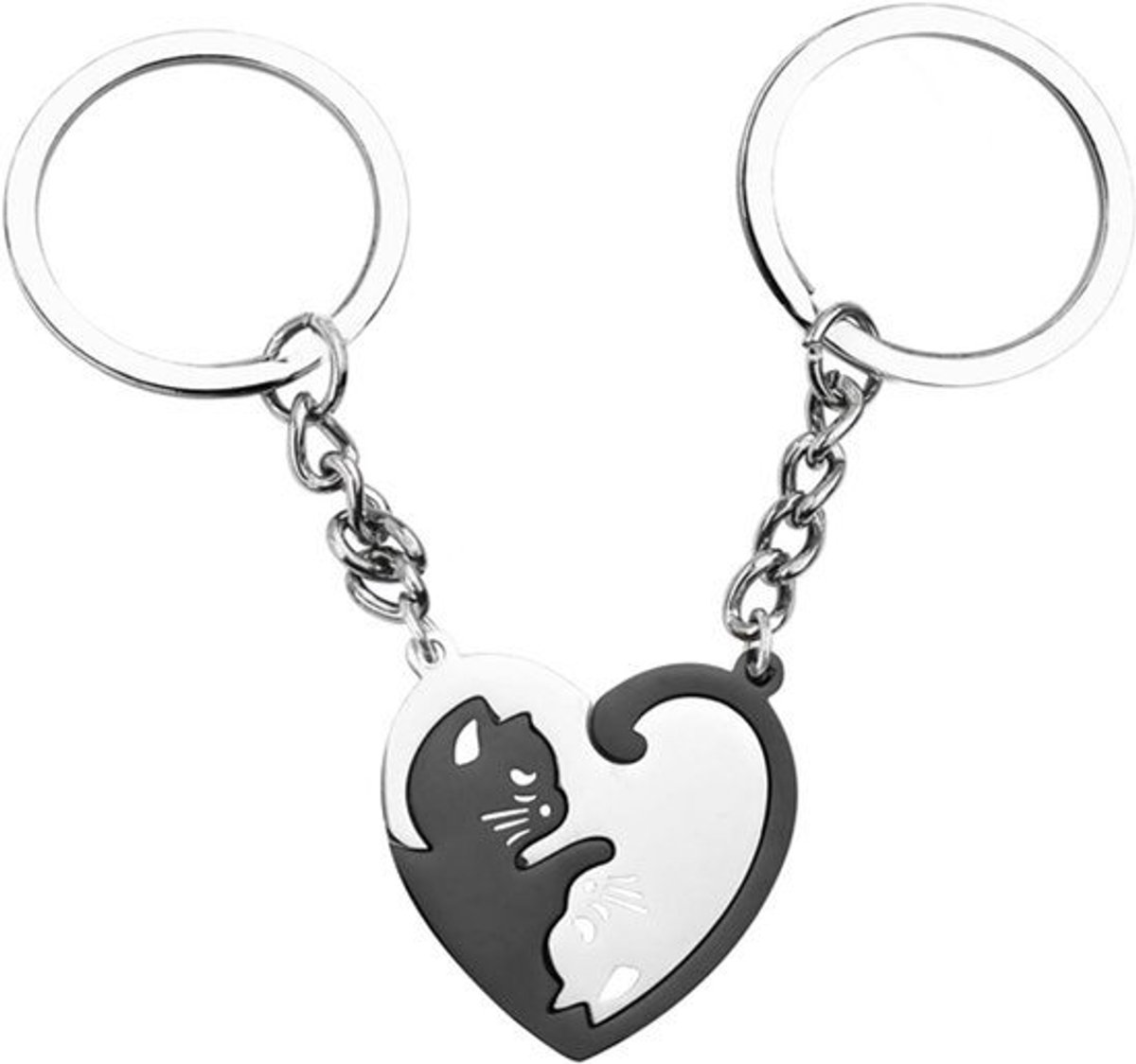 Sleutelhanger Set voor Kattenliefhebbers - RVS Koppelsleutelhangers - Valentijnscadeau voor Vrienden - Kat Puzzel.