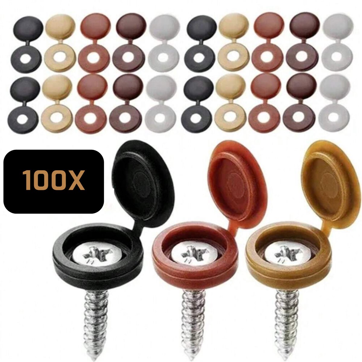 LUKARDIE® Schroef Afdekdopjes Assorti – 100 Stuks – Universele Beschermkappen – Duurzaam Kunststof – Schroefdeksels voor Meubels & Interieur – Mix van Kleuren