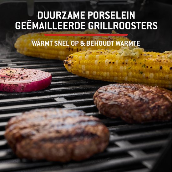 Weber Spirit E-410 - Gasbarbecue - Zwart - 4 Branders met 8,2 kW vermogen - Porselein geëmailleerde gietijzeren grillrooster - 2 Zijtafels - 2 Duurzame wielen - Kast met deur