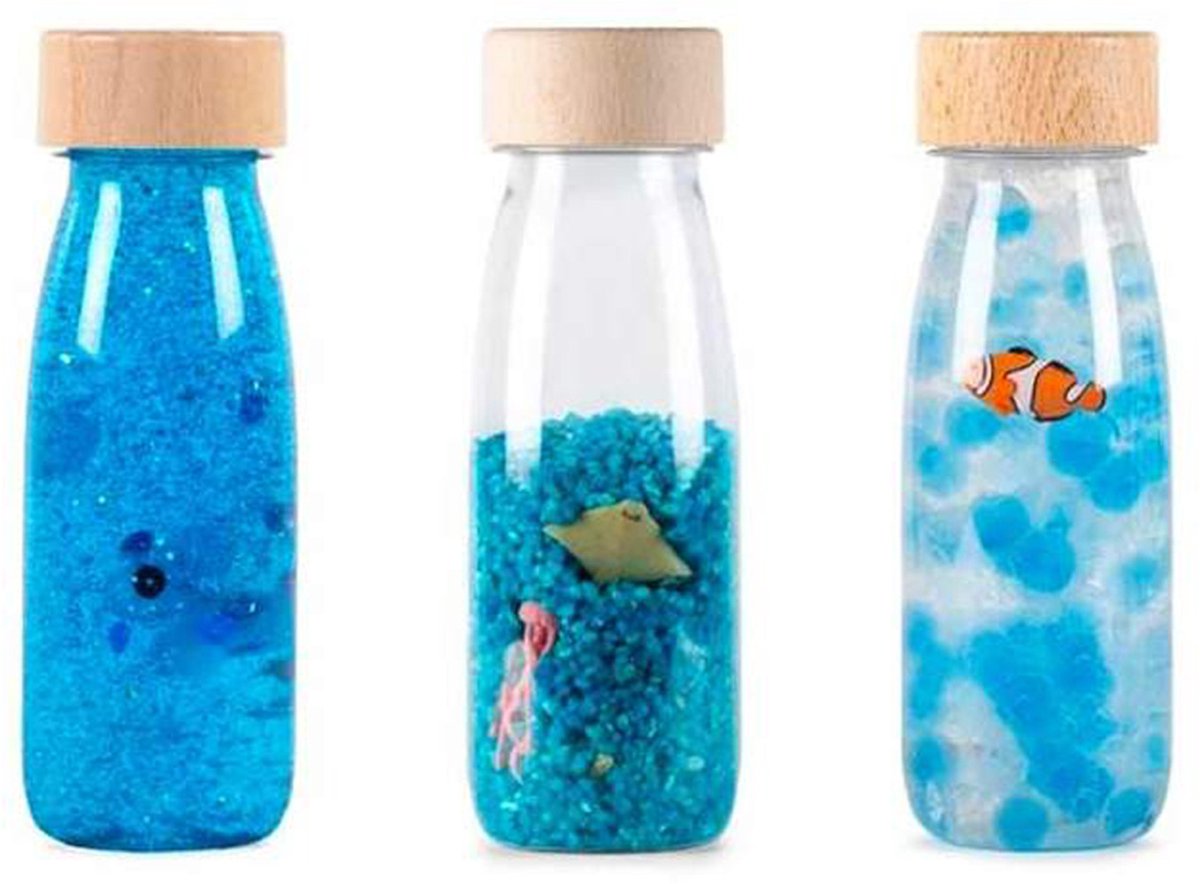 Petit Boum - Babyspeelgoed set van 3 sensorische flesjes - Blauw