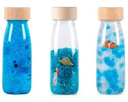 Petit Boum - Babyspeelgoed set van 3 sensorische flesjes - Blauw
