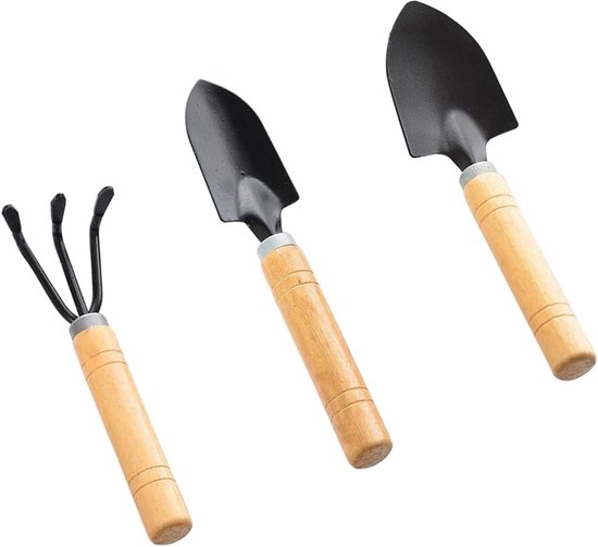 Tuingereedschap - 3-delige tuinset - Mini gereedschapset voor binnentuinen - miniatuur tuinhark - troffel - schep voor tuinbenodigdheden