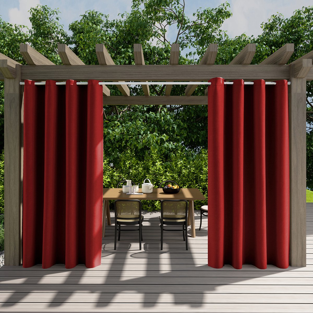 Qelus 2 Stuks Premium Buitengordijnen Waterdicht - Slijtvast Outdoor Gordijn - Weerbestendig & Kreukvrij Balkongordijn - Rideau Extérieur - 132x274cm - Rood