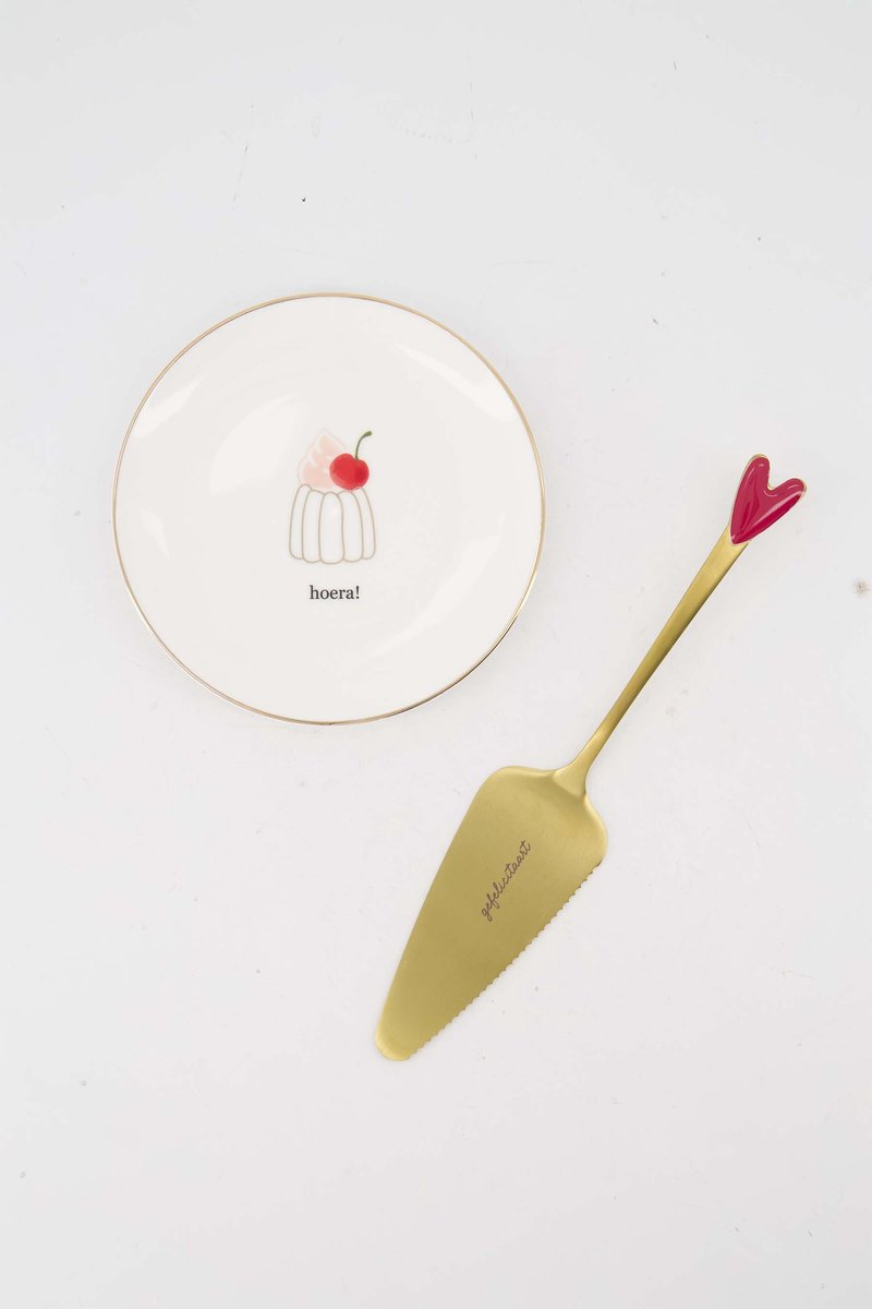 Zusss Cadeauset - Taartschep Met Gebaksbordje Keramiek Wit / Roze / Rood