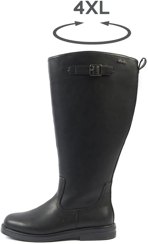 Zwarte leren laars met gespdetail en 4XL-indicatie.